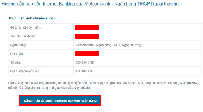 Hướng dẫn gửi tiền vào tài khoản FB88.COM tham gia chơi cá cược chuyen tien bang internet banking fb88
